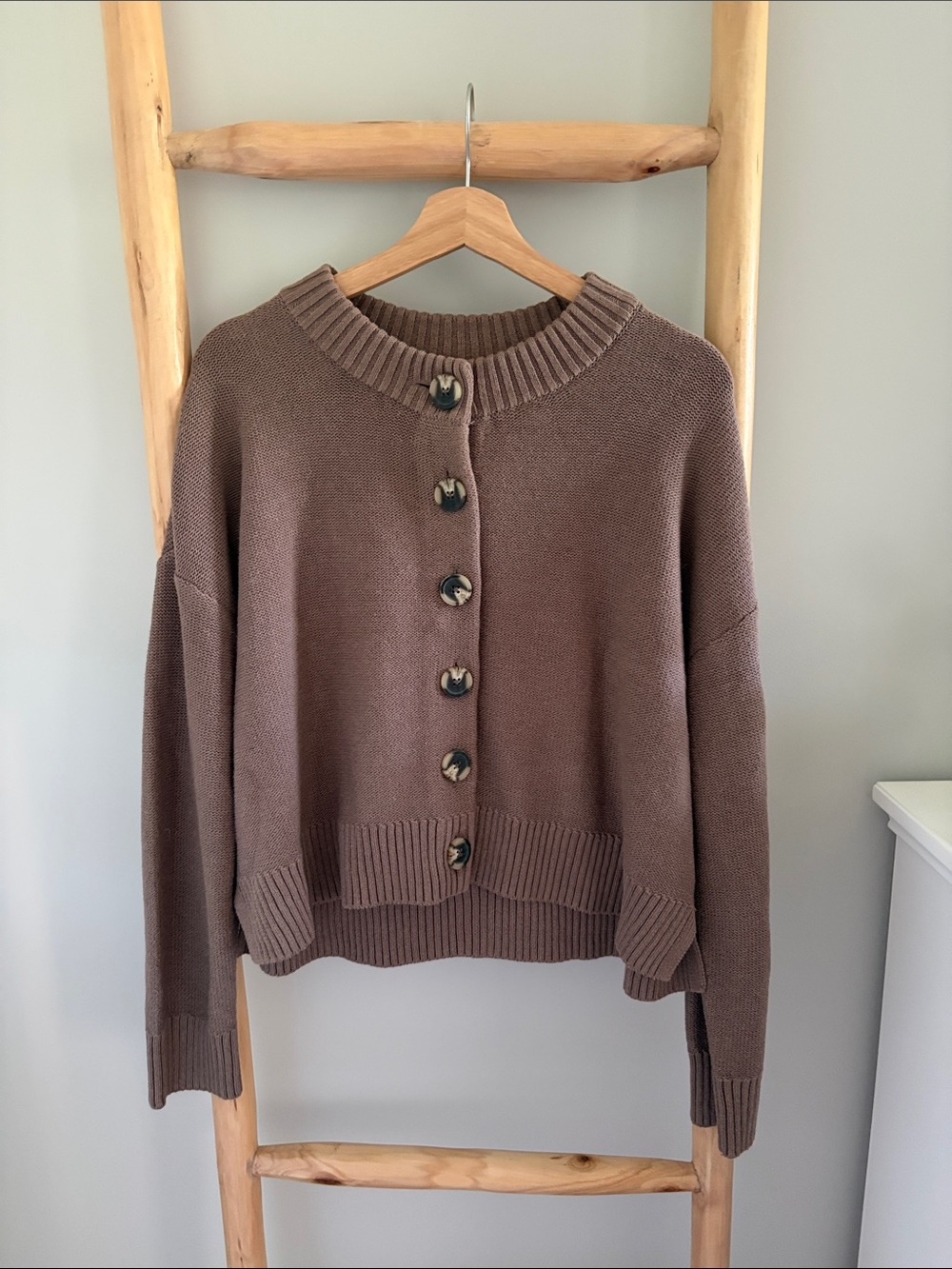 Quince Organic Cropped Cardigan Sz Medium Heather Brown - Picture 2 of 8
